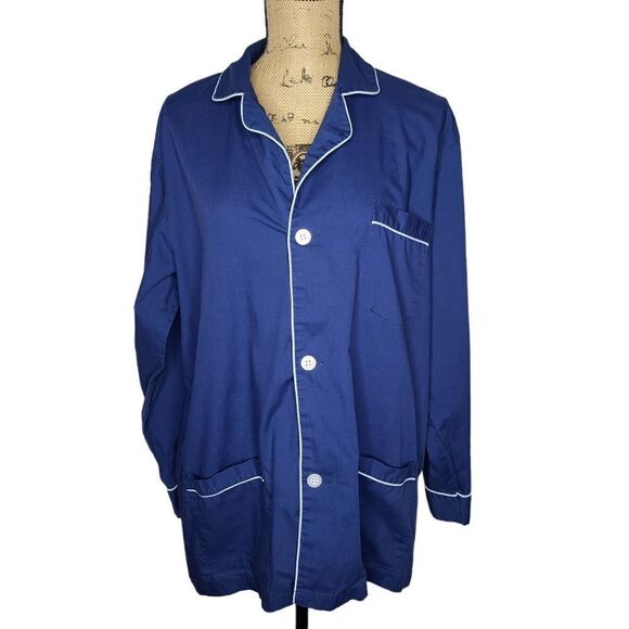 Vintage 80s Christian Dior La Connaisseur Blue Button Pajama Top Large - Picture 1 of 10